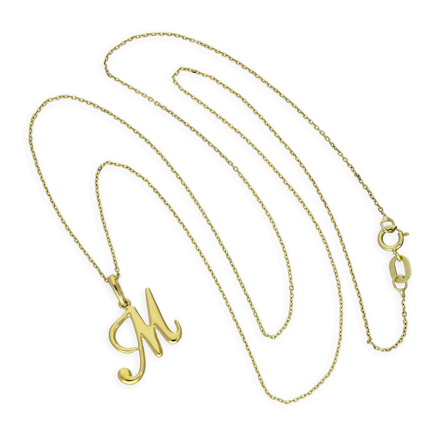 9ct Gold Fancy Calligraphy Script Letter M Pendant Necklace 16 - 20 Inches