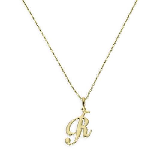 9ct Gold Fancy Calligraphy Script Letter R Pendant Necklace 16 - 20 Inches