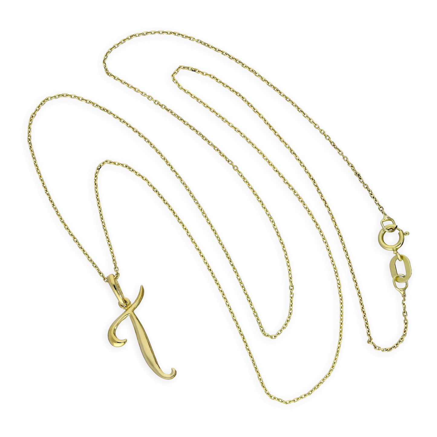 9ct Gold Fancy Calligraphy Script Letter T Pendant Necklace 16 - 20 Inches