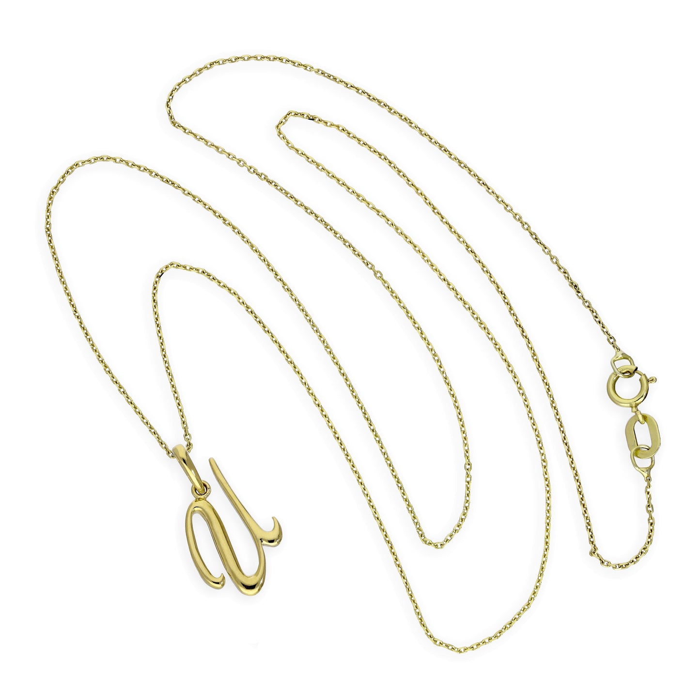 9ct Gold Fancy Calligraphy Script Letter U Pendant Necklace 16 - 20 Inches