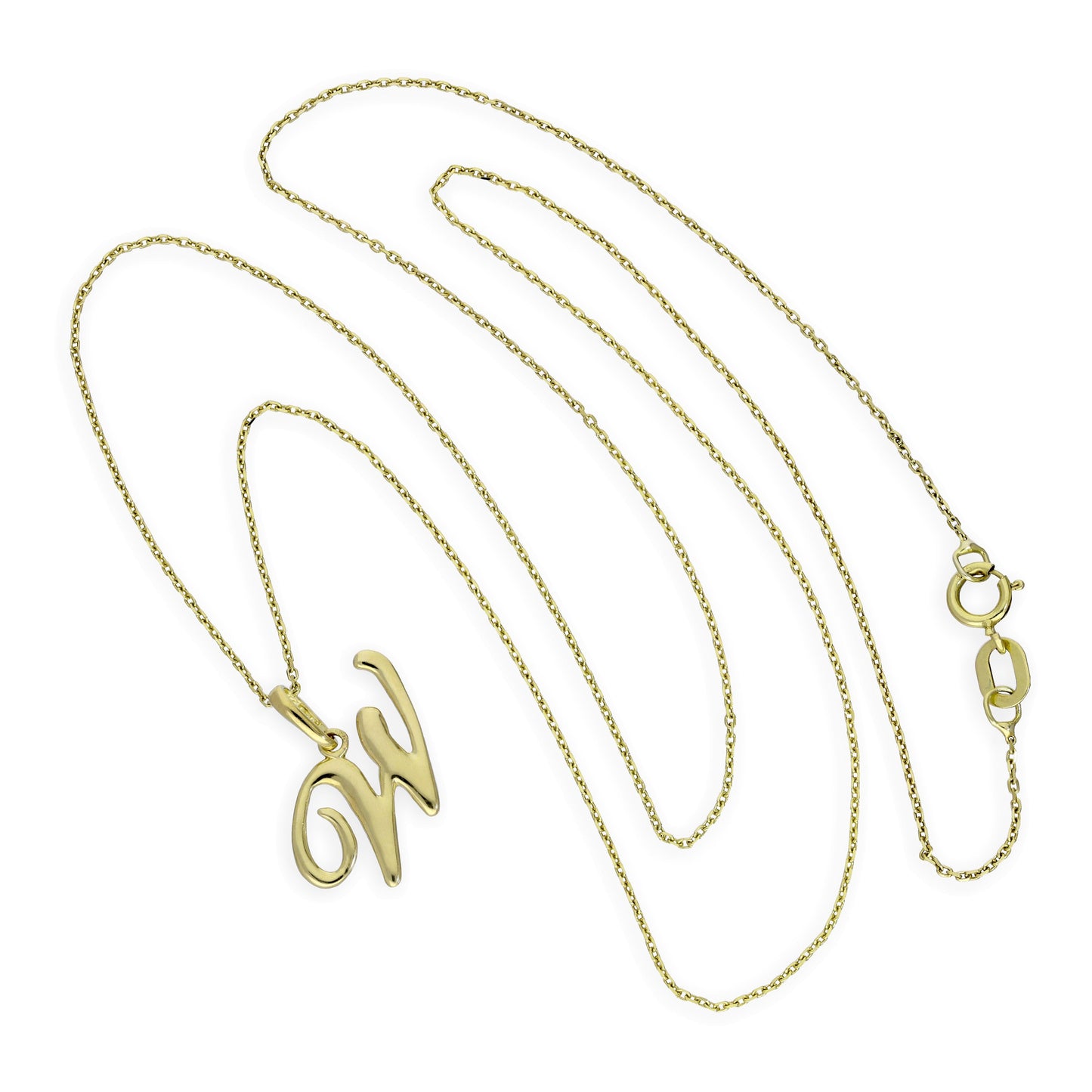 9ct Gold Fancy Calligraphy Script Letter W Pendant Necklace 16 - 20 Inches