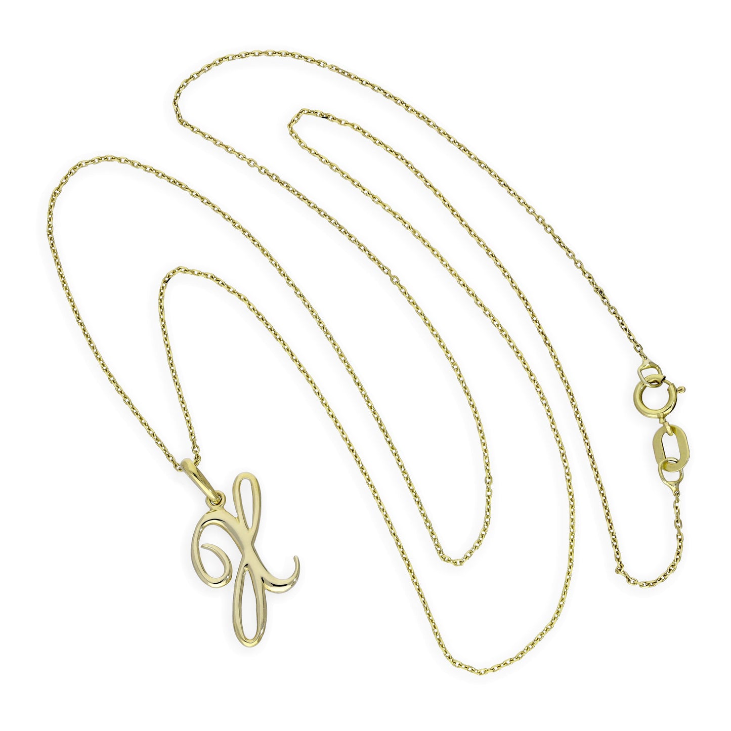 9ct Gold Fancy Calligraphy Script Letter X Pendant Necklace 16 - 20 Inches
