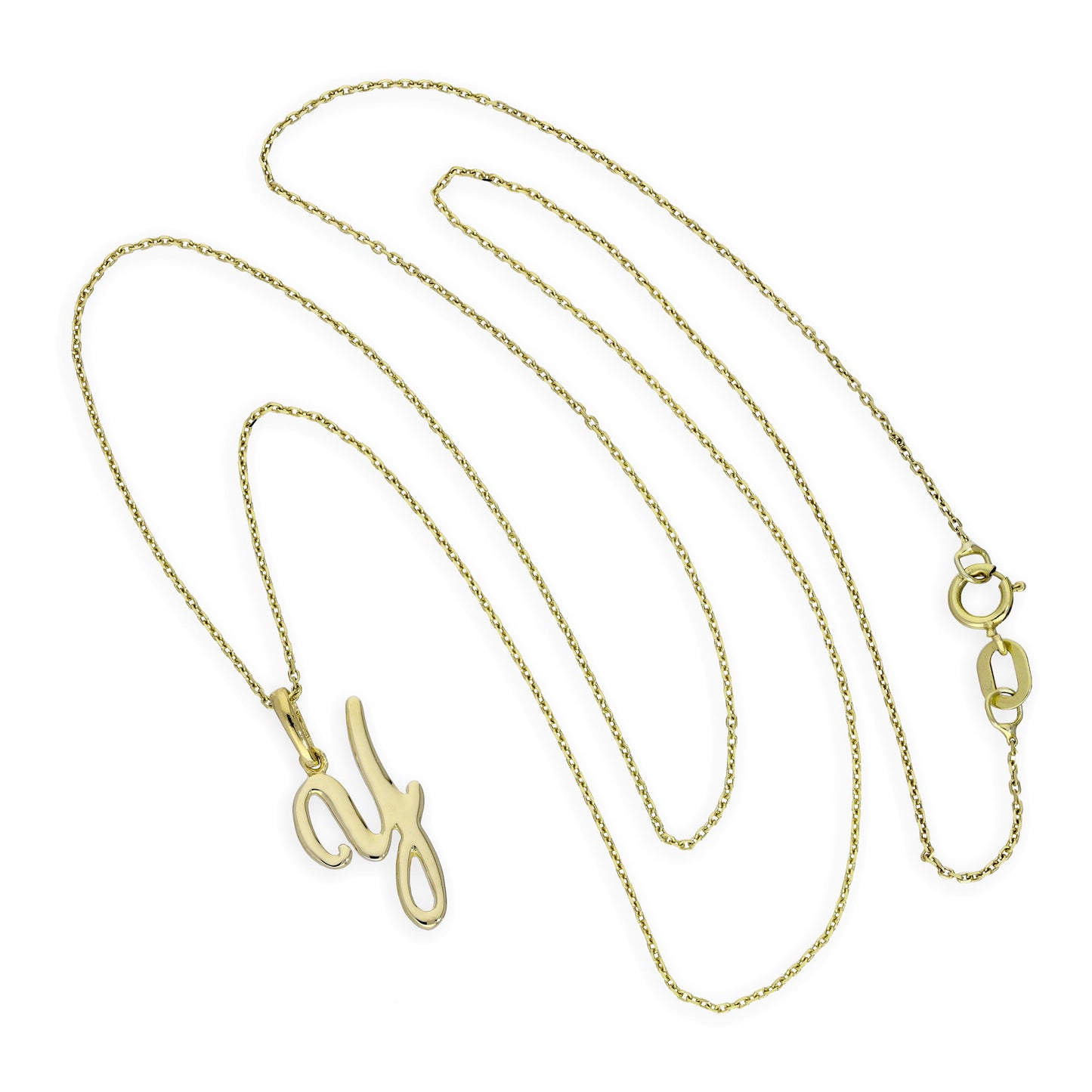 9ct Gold Fancy Calligraphy Script Letter Y Pendant Necklace 16 - 20 Inches