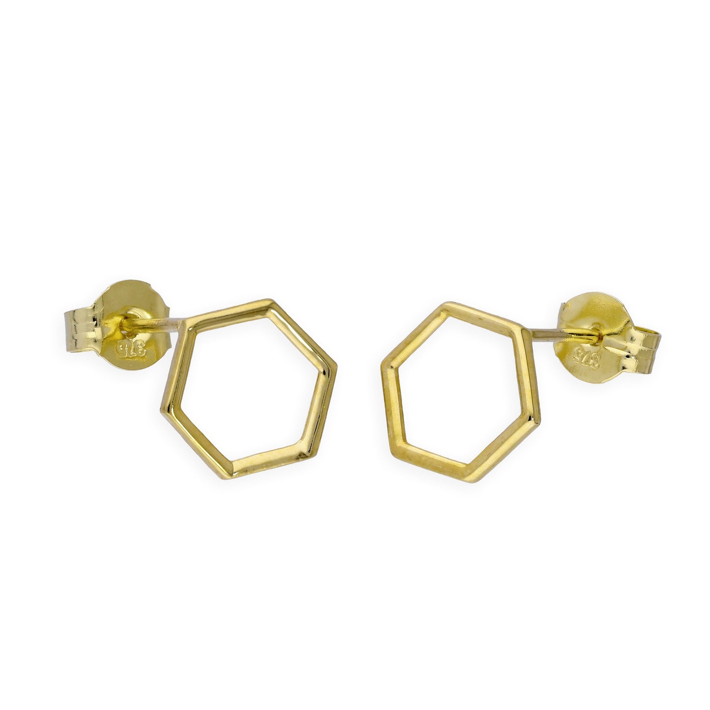 9ct Gold 8mm Open Hexagon Stud Earrings