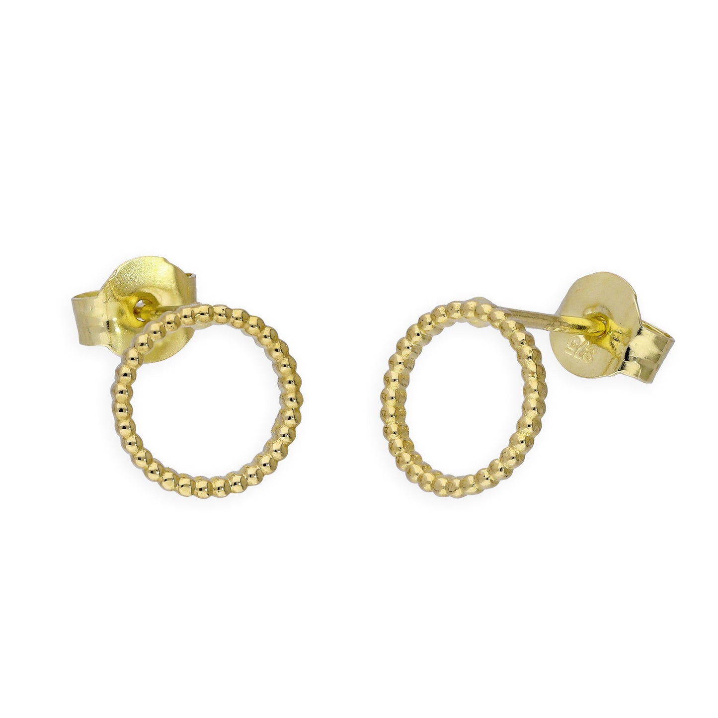 9ct Gold 7mm Beaded Open Karma Circle Stud Earrings