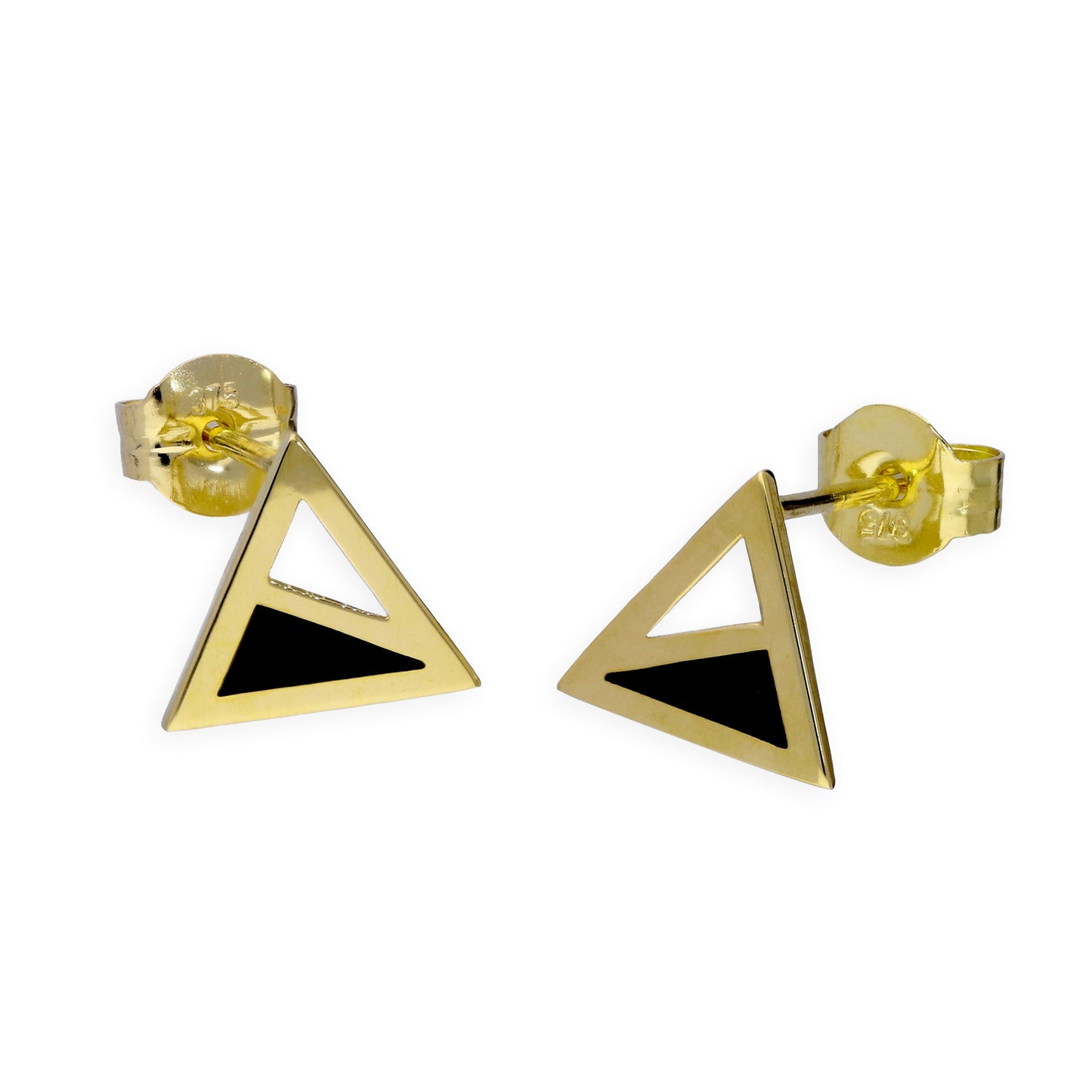 9ct Gold & Black Enamel Two Tone Triangle Stud Earrings