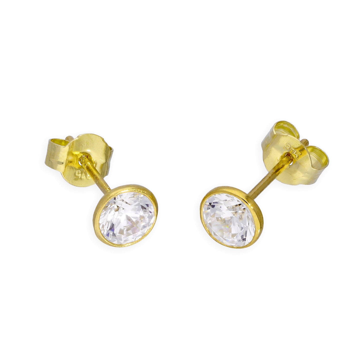 9ct Gold & Clear CZ Crystal 5mm Circle Stud Earrings