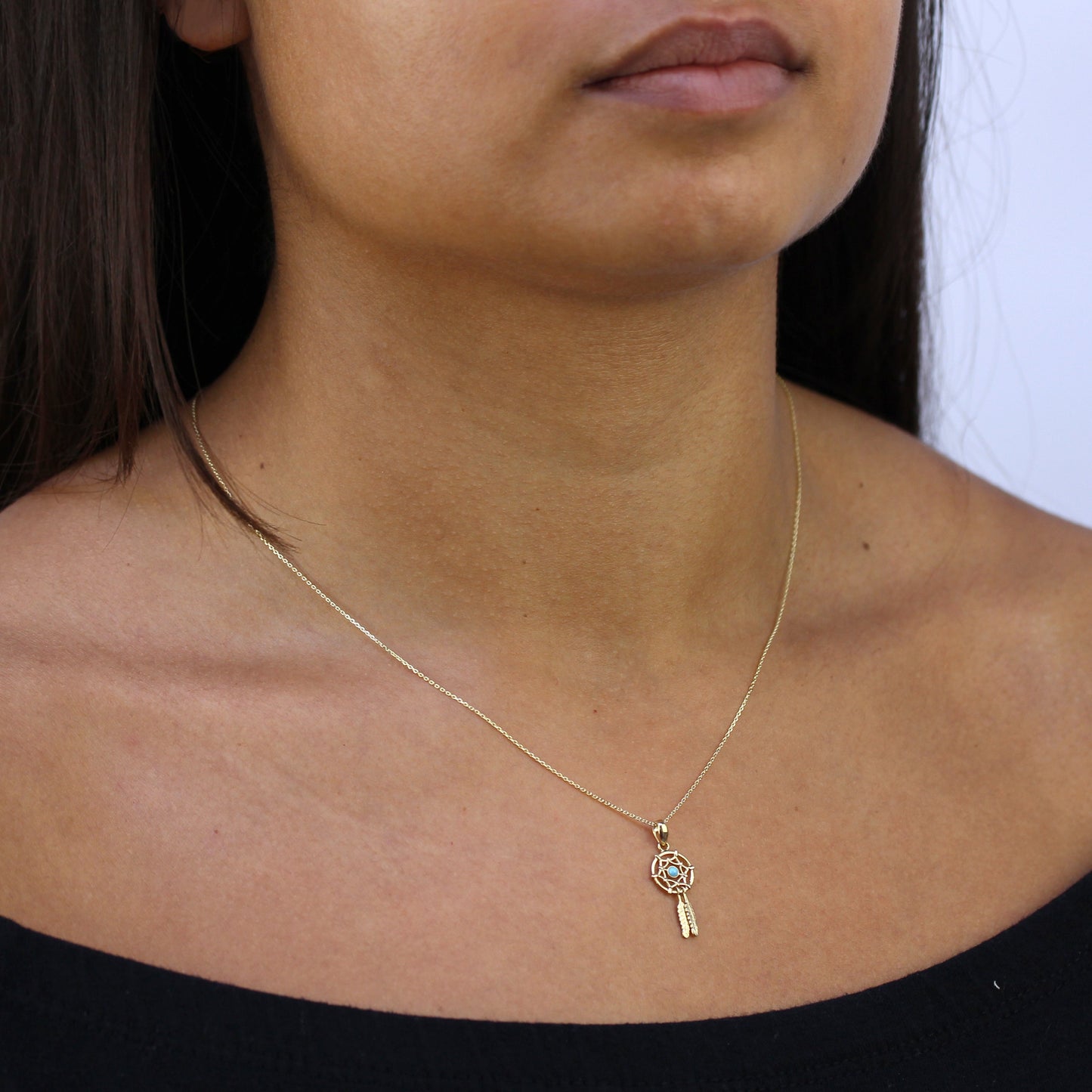 9ct Gold & Blue Enamel Dreamcatcher Pendant Necklace 16 - 20 Inches