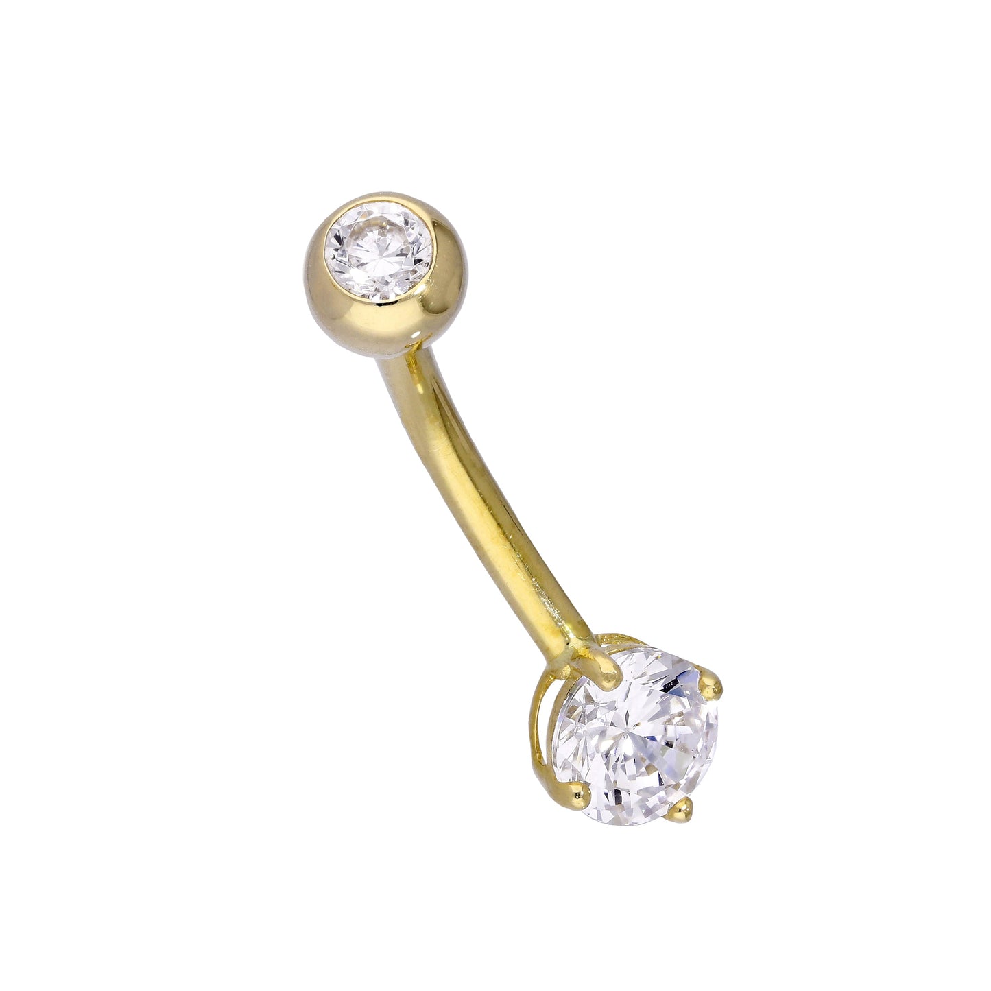 9ct Gold & 6mm Clear CZ Crystal 15Ga Belly Bar