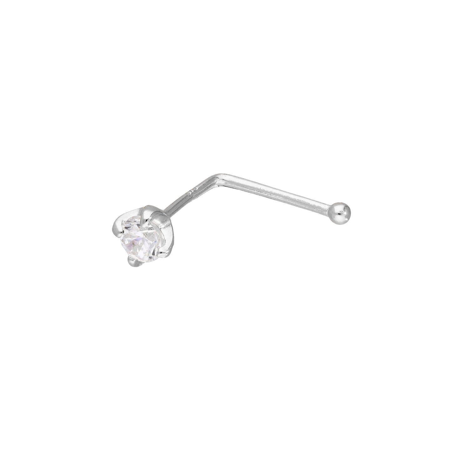 9ct White Gold & 3mm Clear CZ Crystal 22Ga Nose Stud