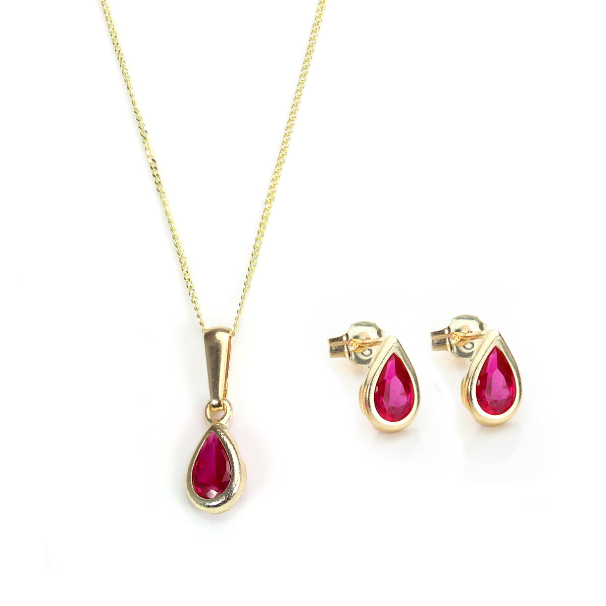 9ct Gold & July Birthstone Pendant & Stud Earrings Set