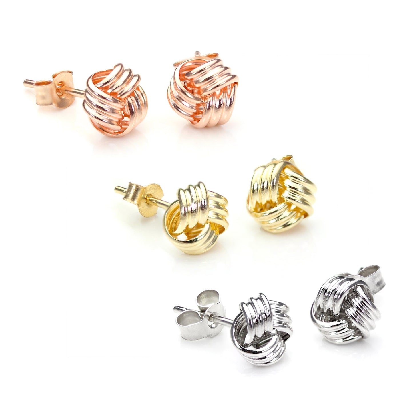 9ct Mixed Gold 6mm Classic Knot Stud Earrings Set