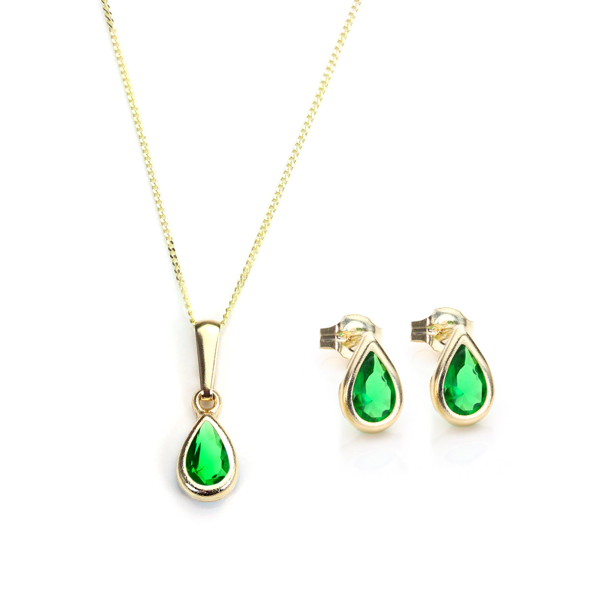 9ct Gold & May Birthstone Pendant & Stud Earrings Set