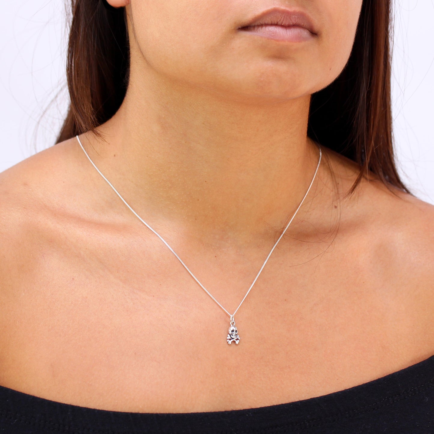 Tiny Sterling Silver Skull & Crossbones Necklace