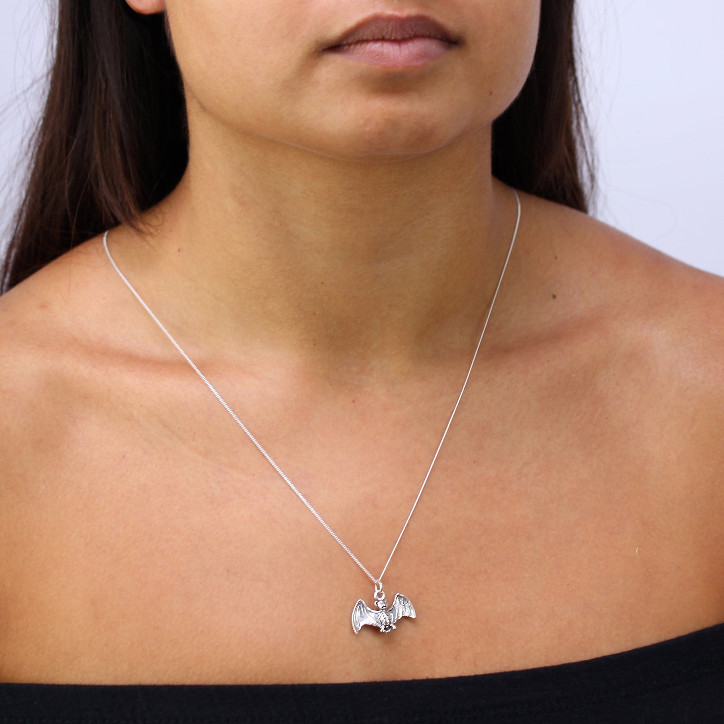 Sterling Silver 3D Flying Bat Necklace