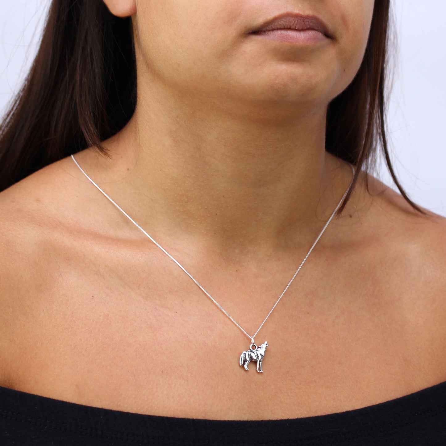 Sterling Silver Howling Wolf Necklace