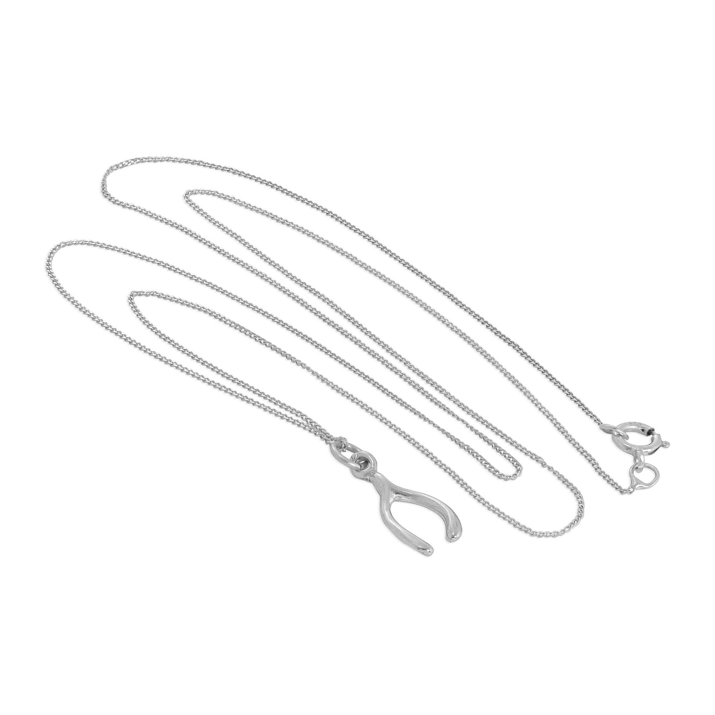 9ct White Gold Wishbone Necklace - 18 Inch Chain