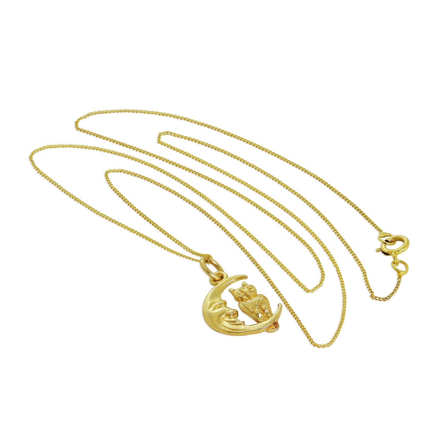 9ct Gold Owl Sitting on Moon Necklace - 18 Inch Chain