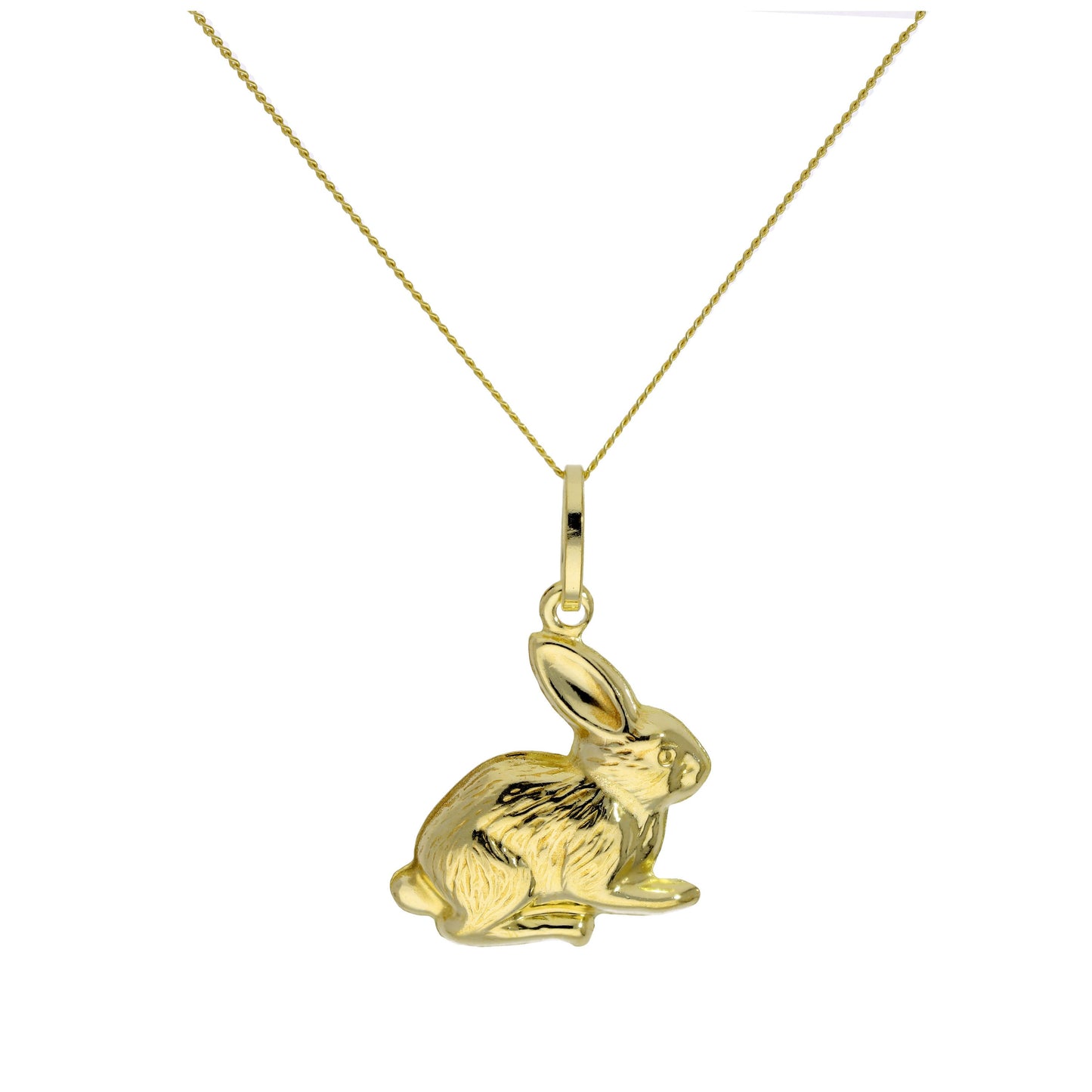 9ct Hollow Gold Rabbit Pendant on 18 Inches Diamond Cut Chain
