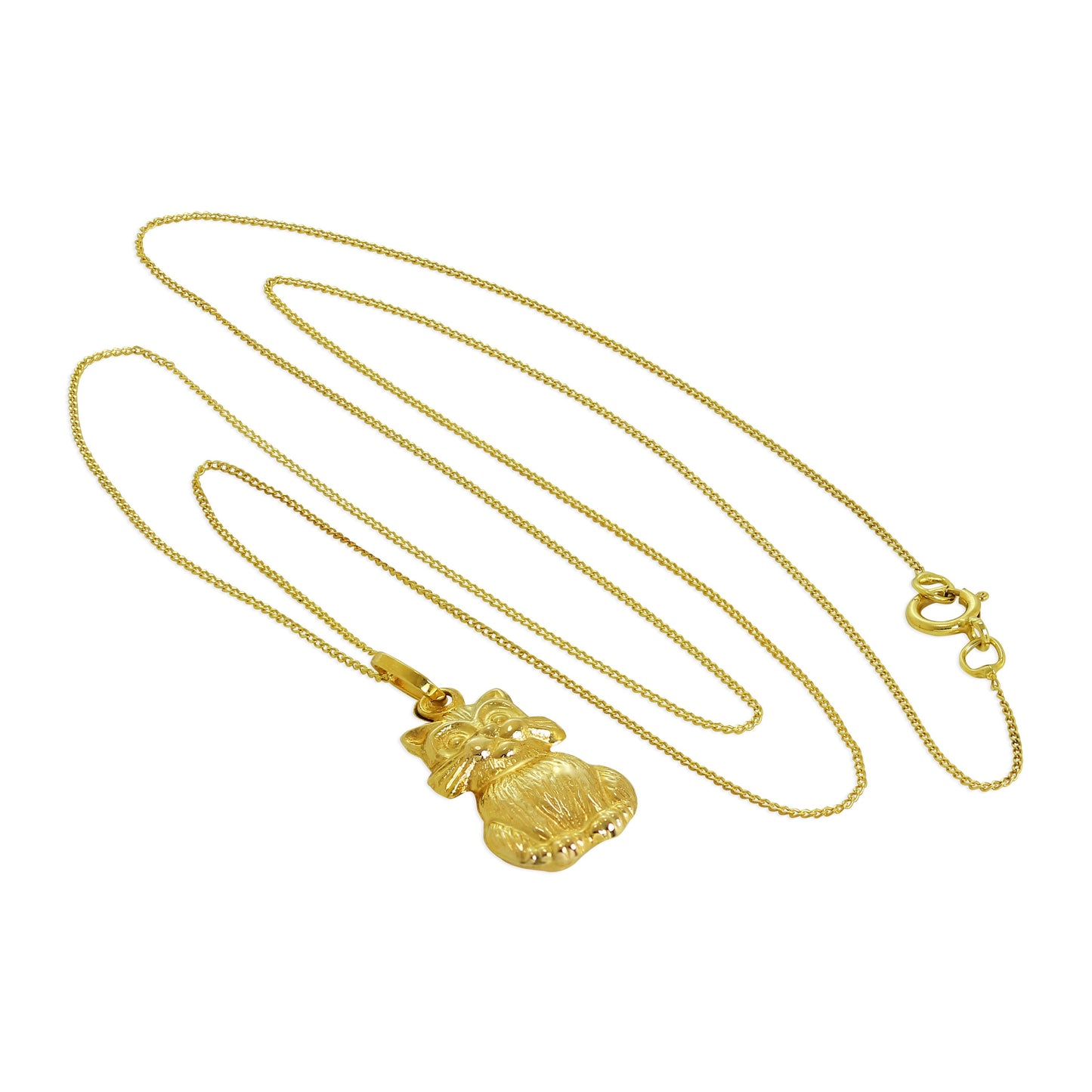 9ct Gold Hollow Cat Necklace - 18 Inch Chain