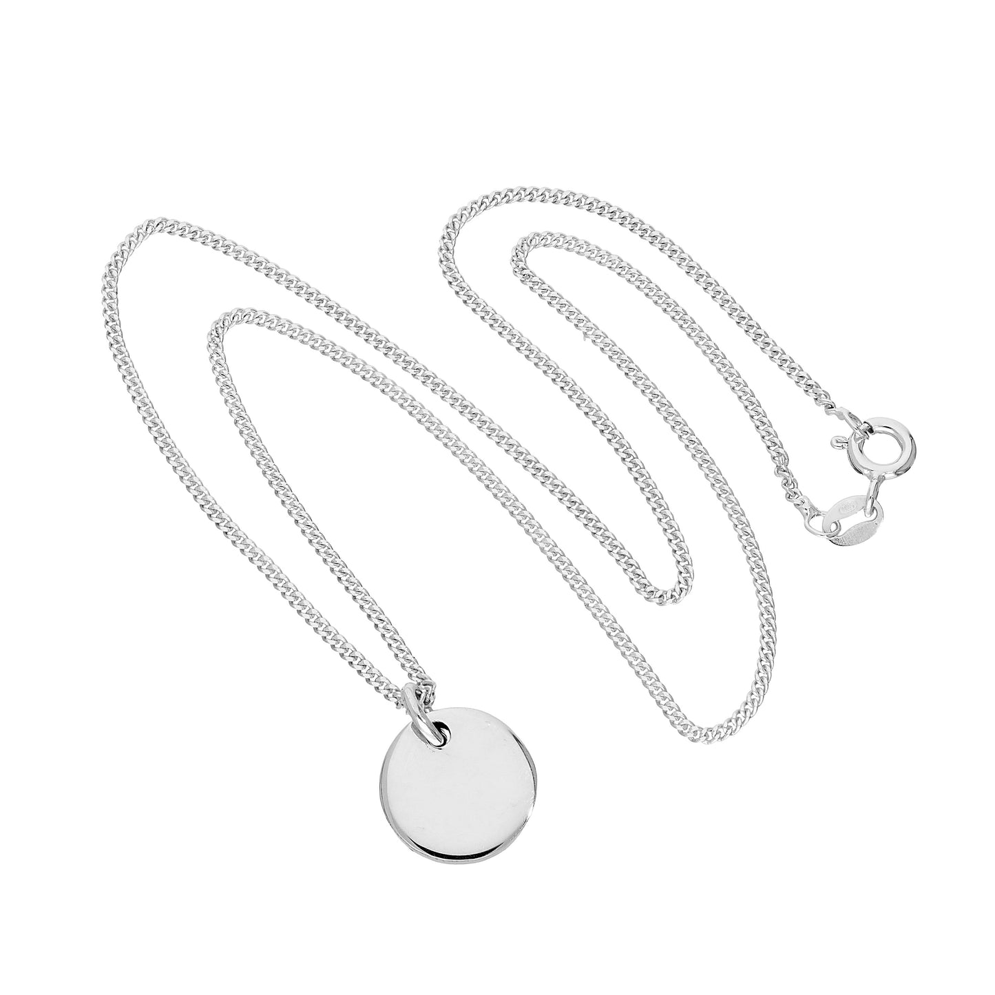Sterling Silver Thick Engravable Round Pendant Necklace 16 - 24 Inches