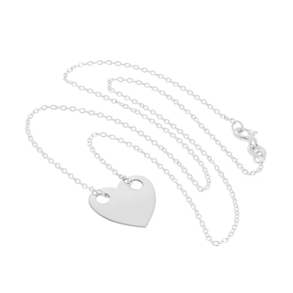 Sterling Silver Engravable Flat Heart Pendant Necklace 14 - 22 Inches
