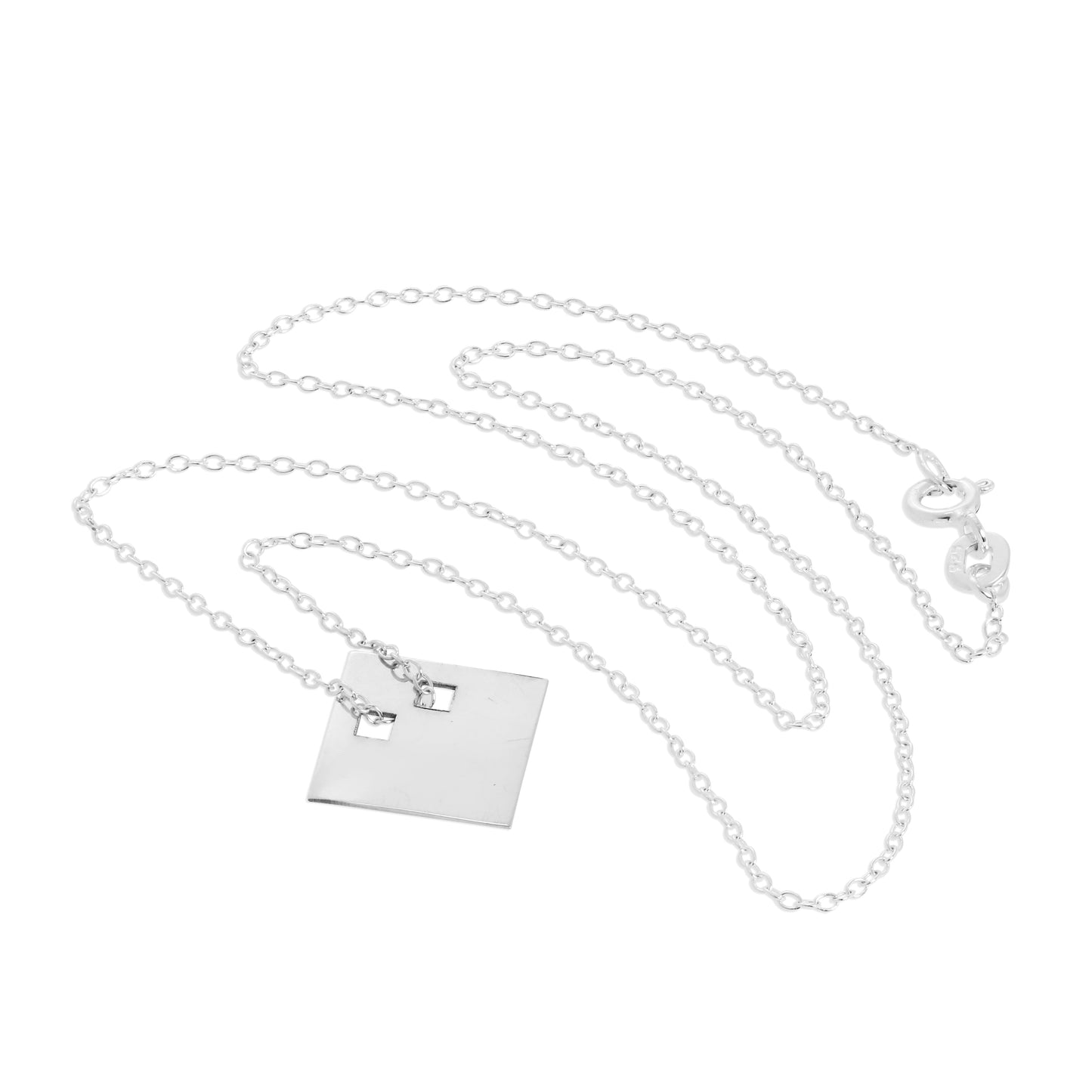 Sterling Silver Engravable Flat Diamond Shape Pendant Necklace 14 - 22 Inches