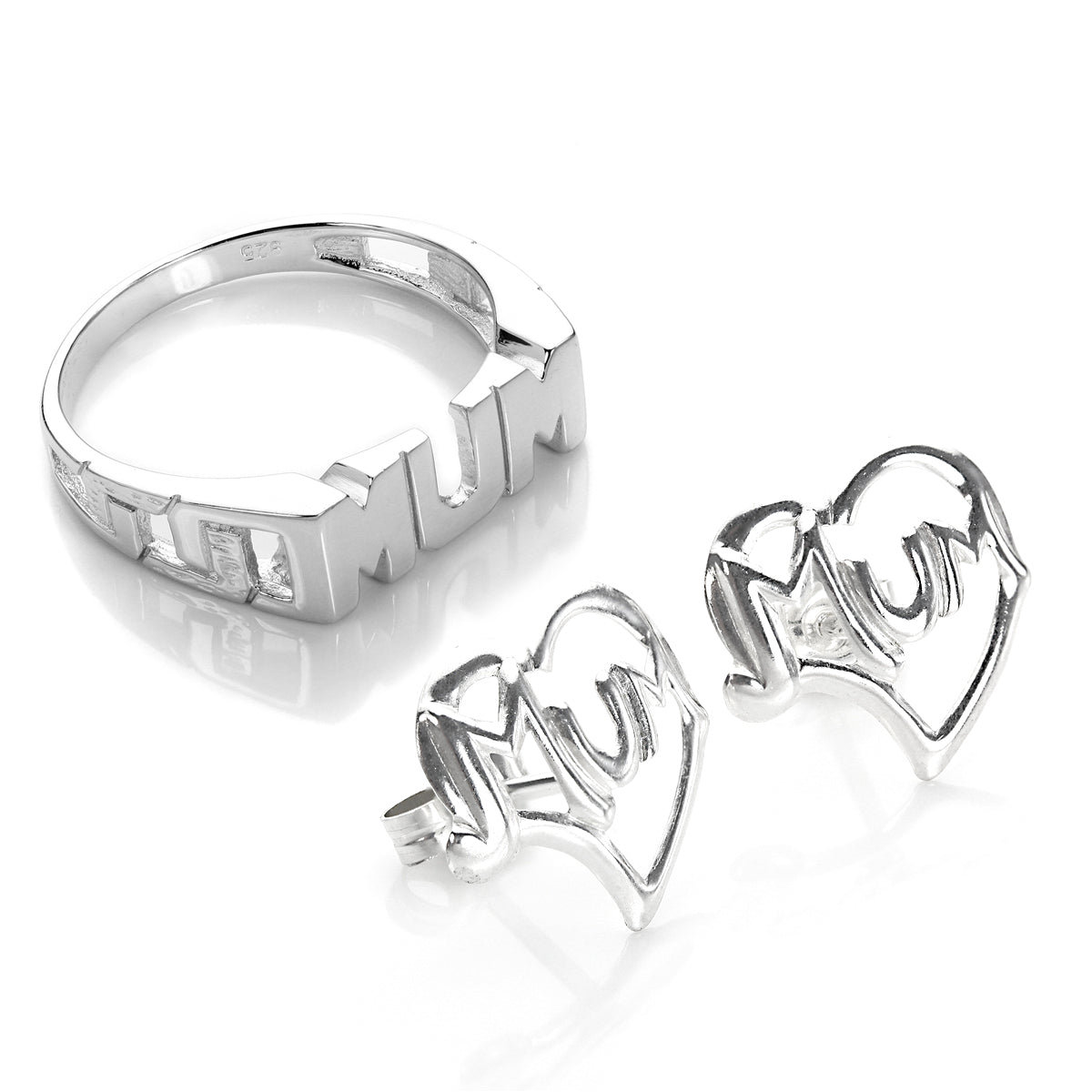 Sterling Silver Mum Ring & Earrings Set