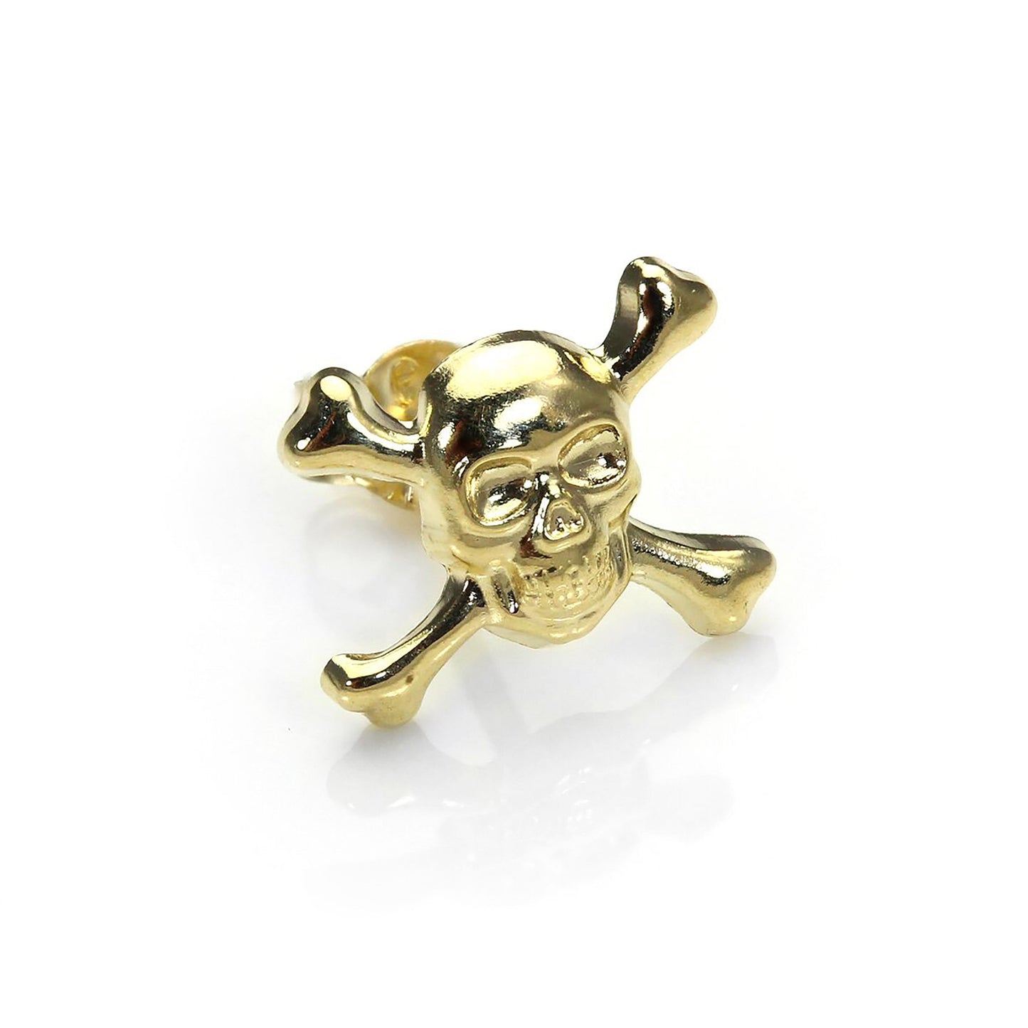 9ct Yellow Gold Skull & Crossbones Mens Stud Single Earring