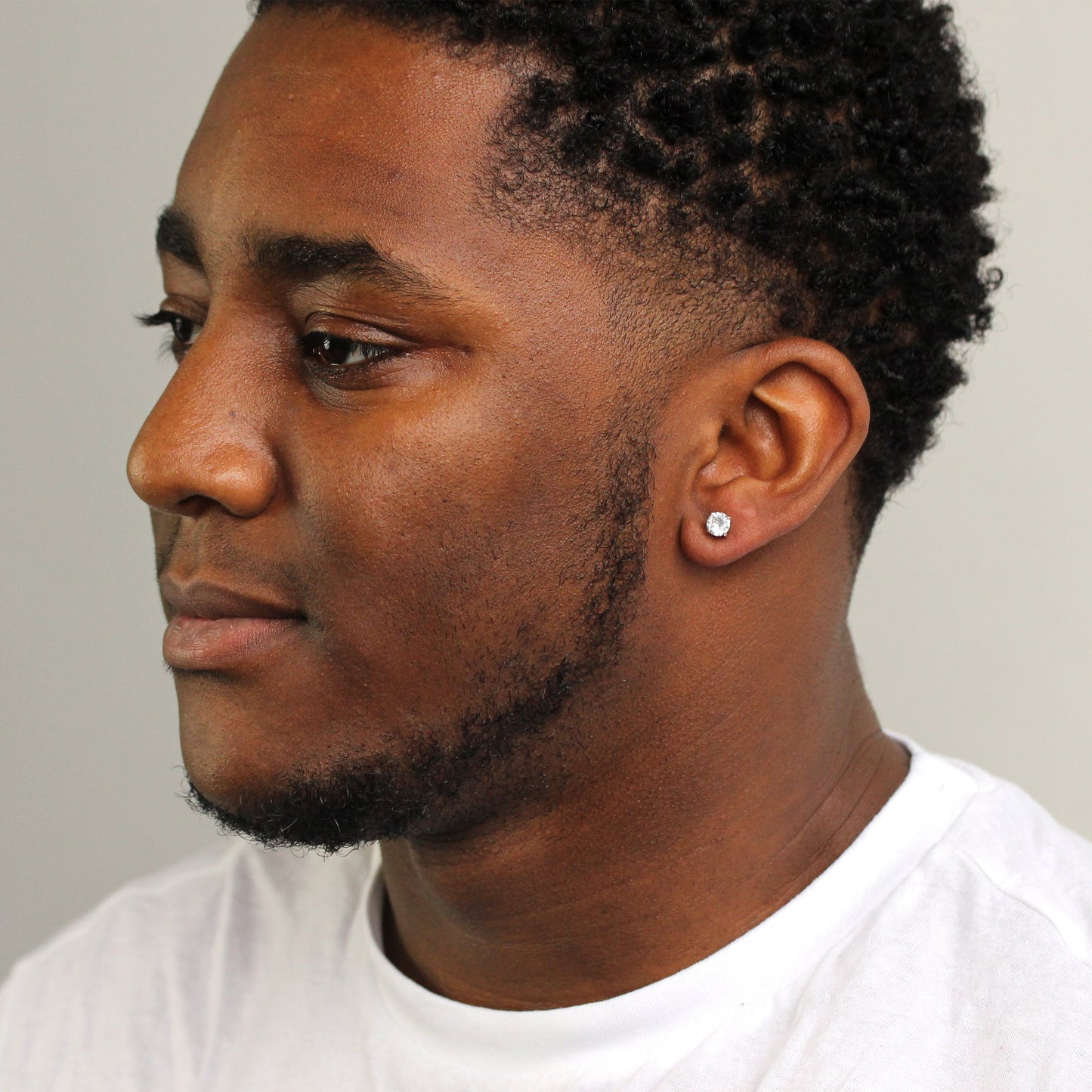 9ct White Gold Clear CZ 5mm Round Mens Stud Single Earring