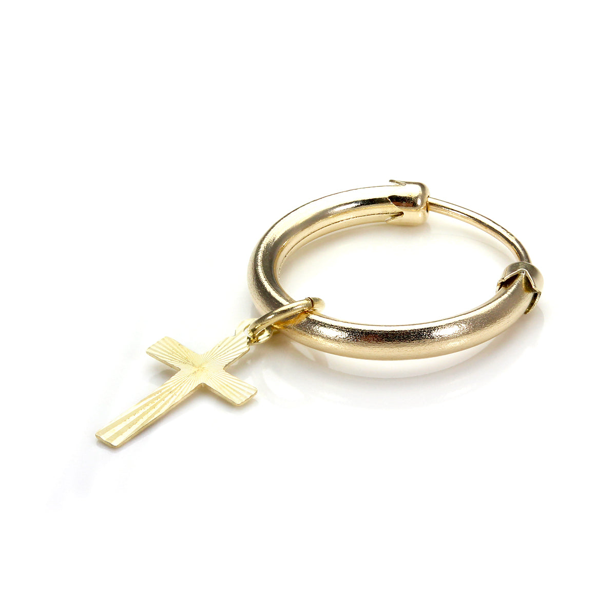 9ct Yellow Gold Cross Hoop Mens Single Earring | jewellerybox