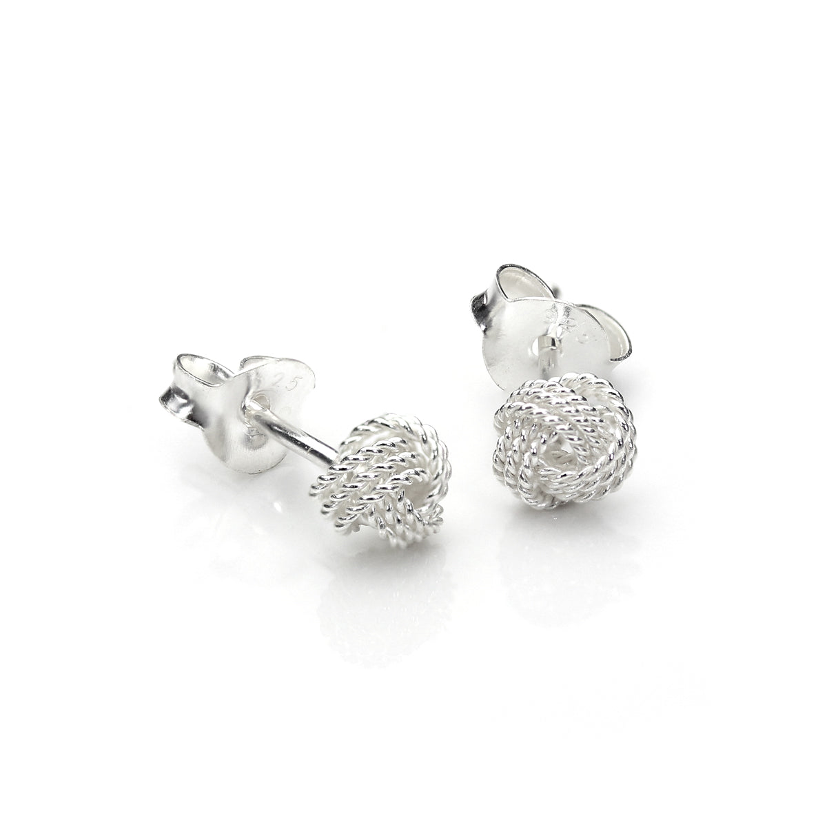 Sterling Silver Beaded Knot Stud Earrings