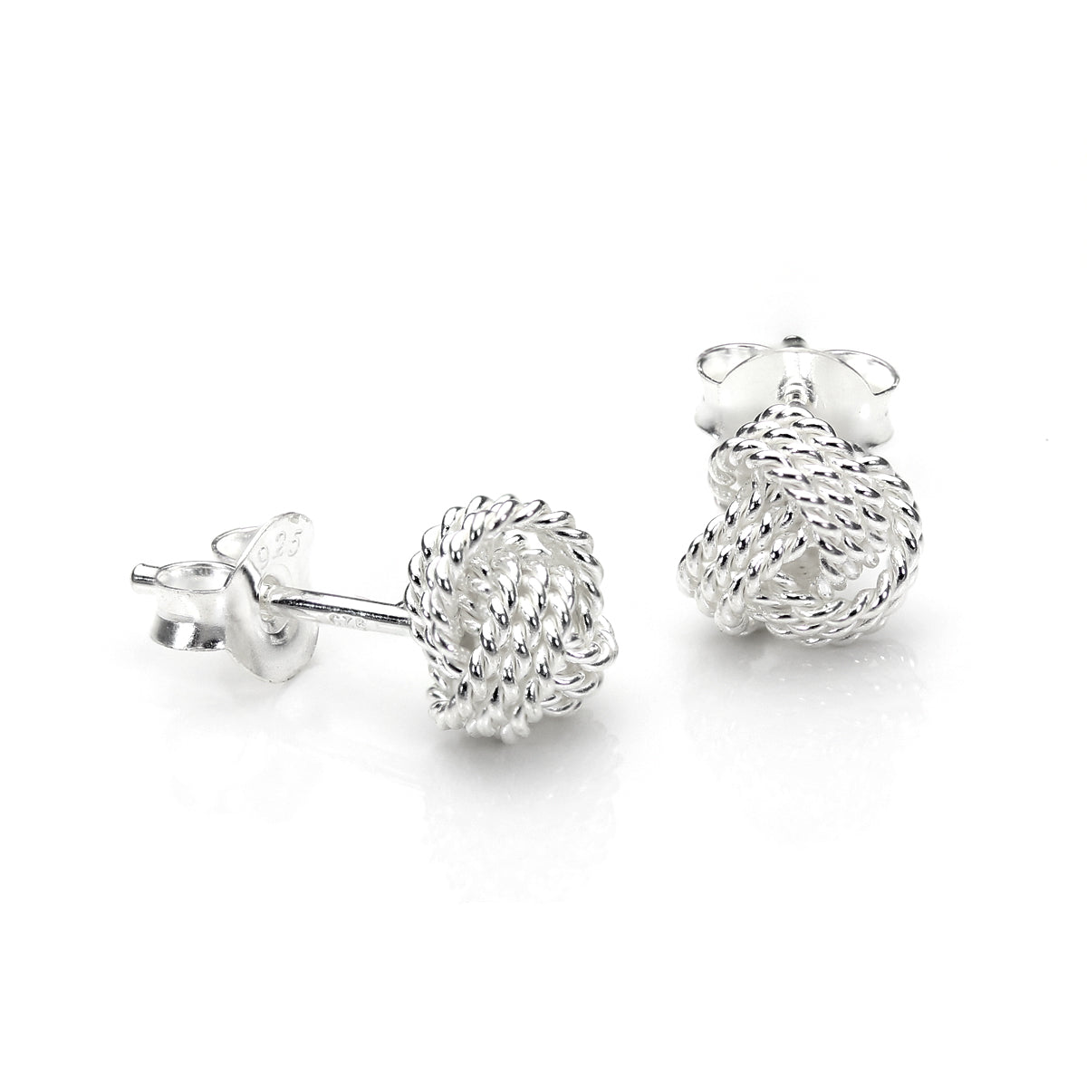 Sterling Silver Beaded Knot Stud Earrings