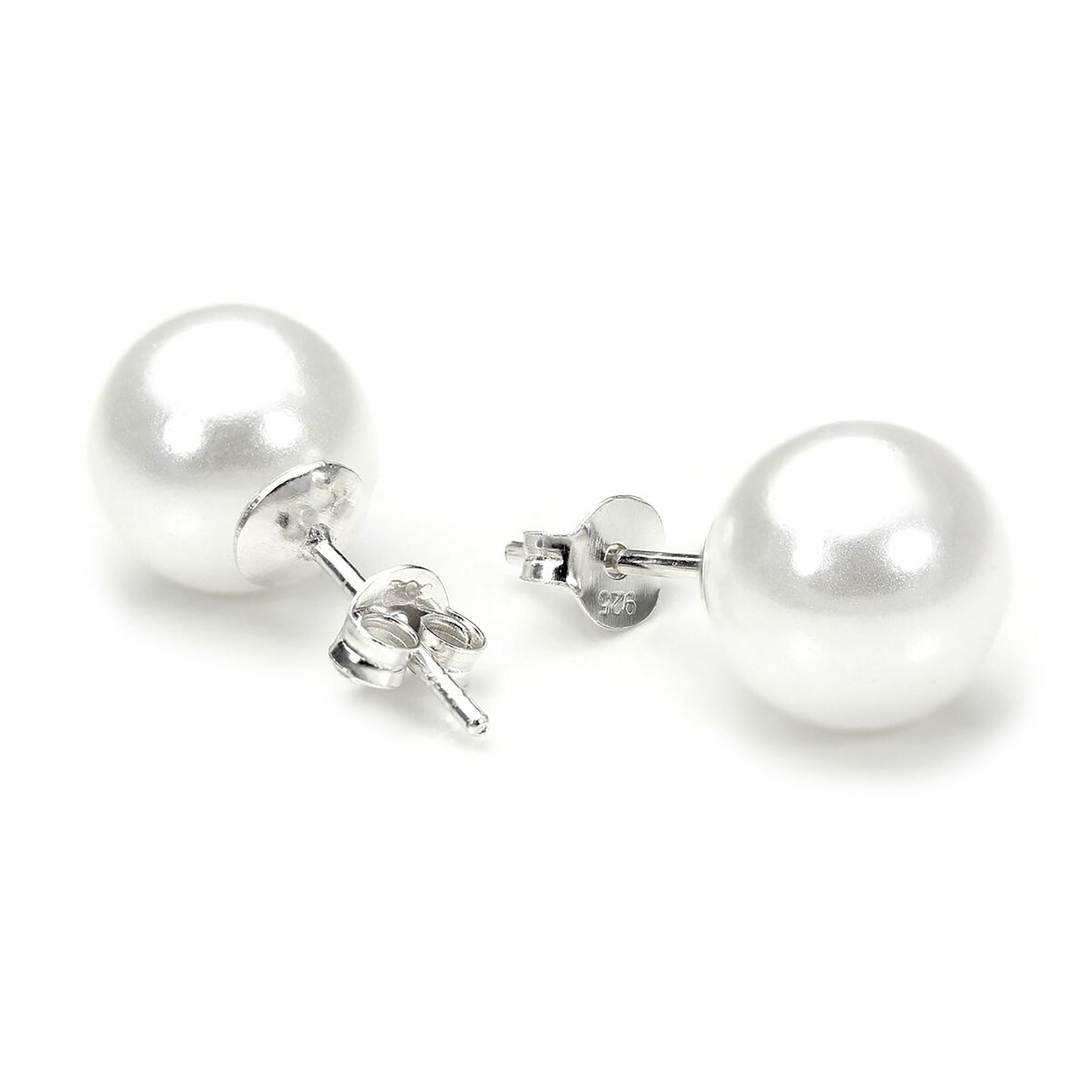 Sterling Silver Pearl Round Stud Earrings