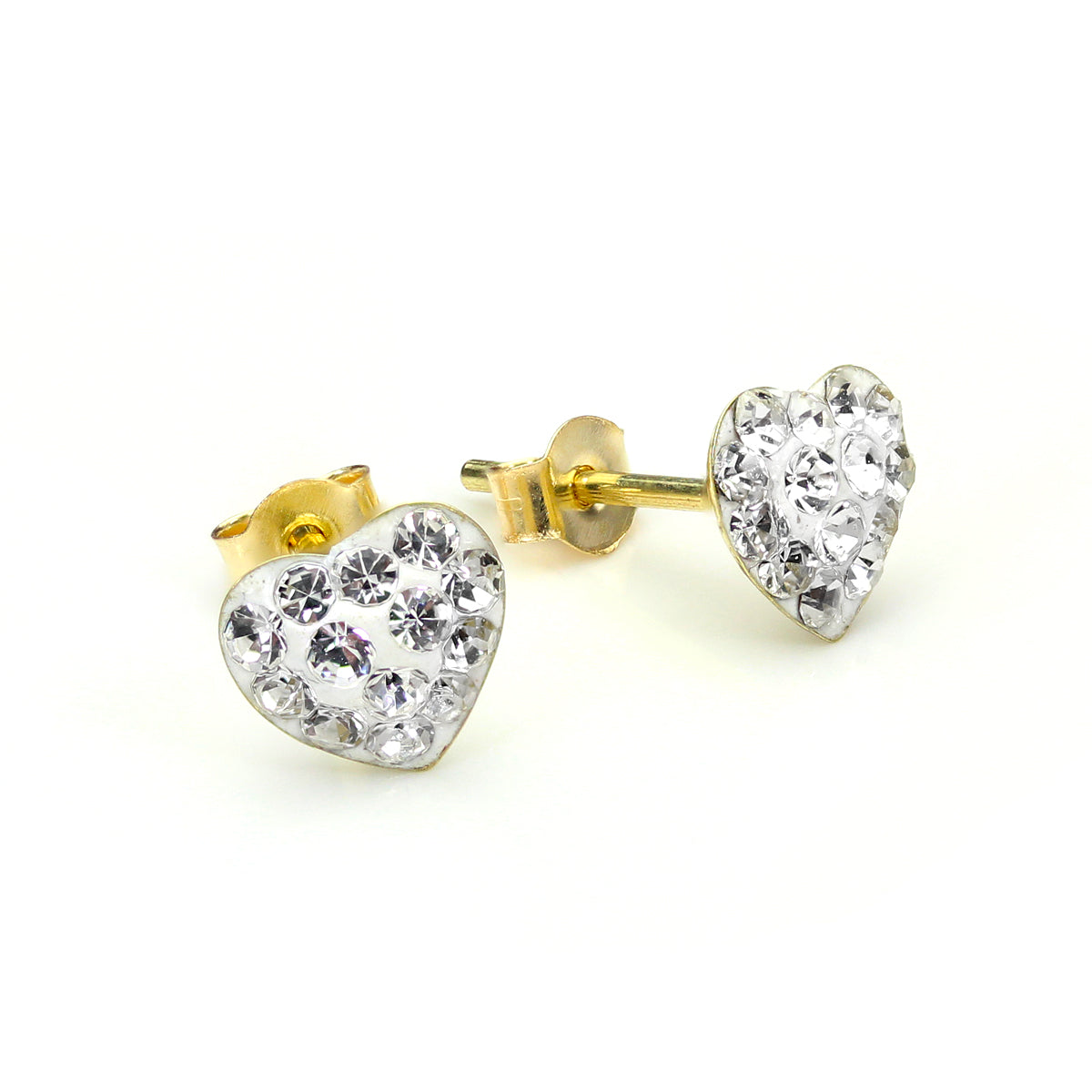 9ct Yellow Gold Clear Crystal Heart Stud Earrings