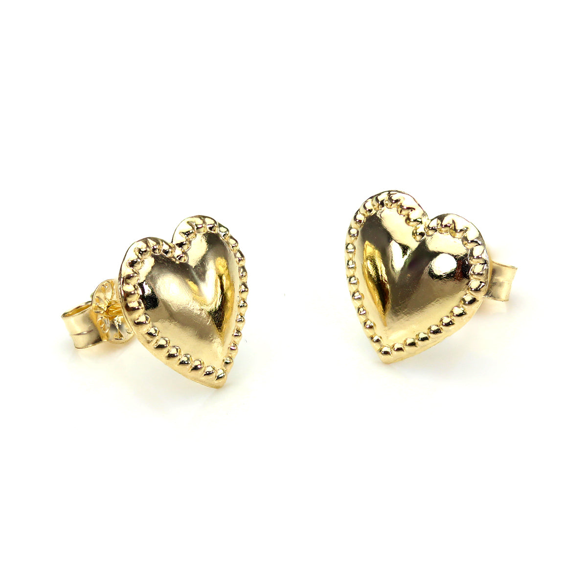 9ct Yellow Gold Beaded Heart Stud Earrings