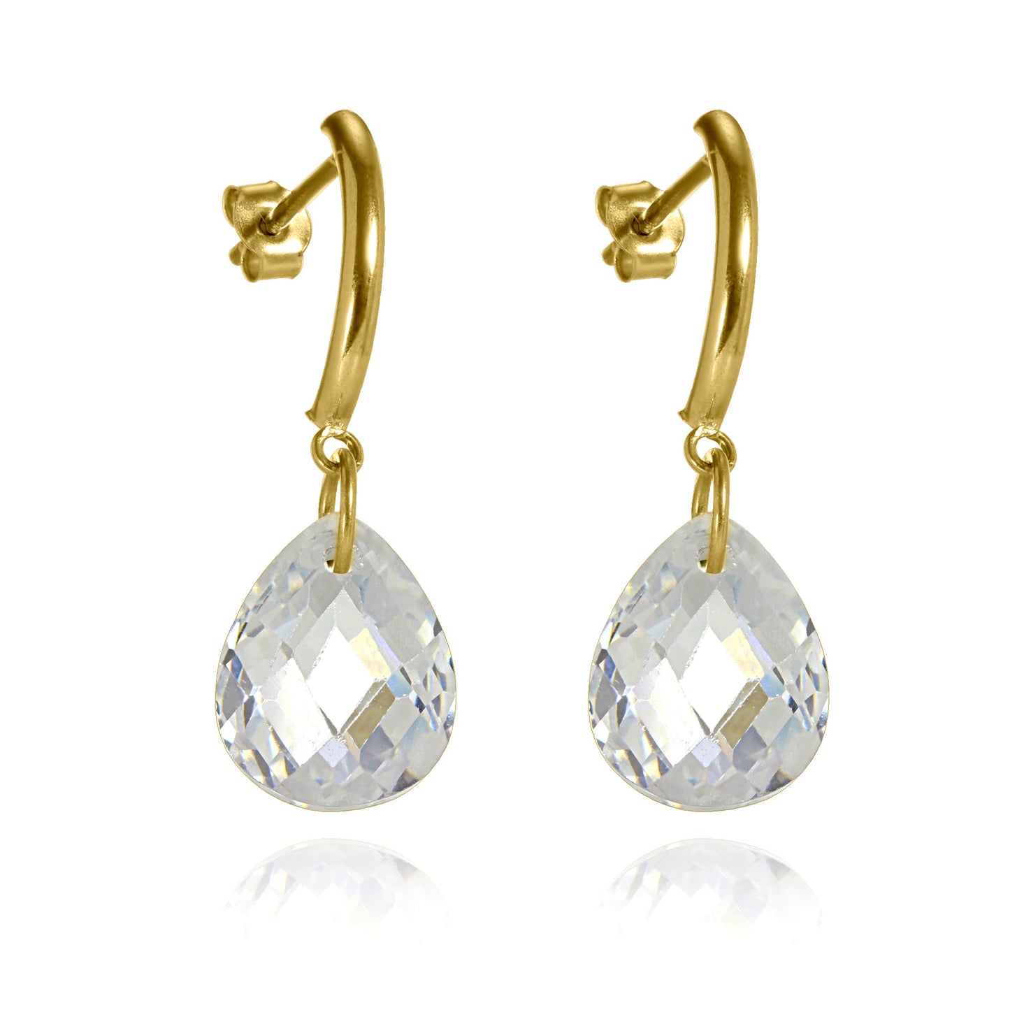 9ct Gold Bar & Faceted CZ Crystal Drop Stud Earrings