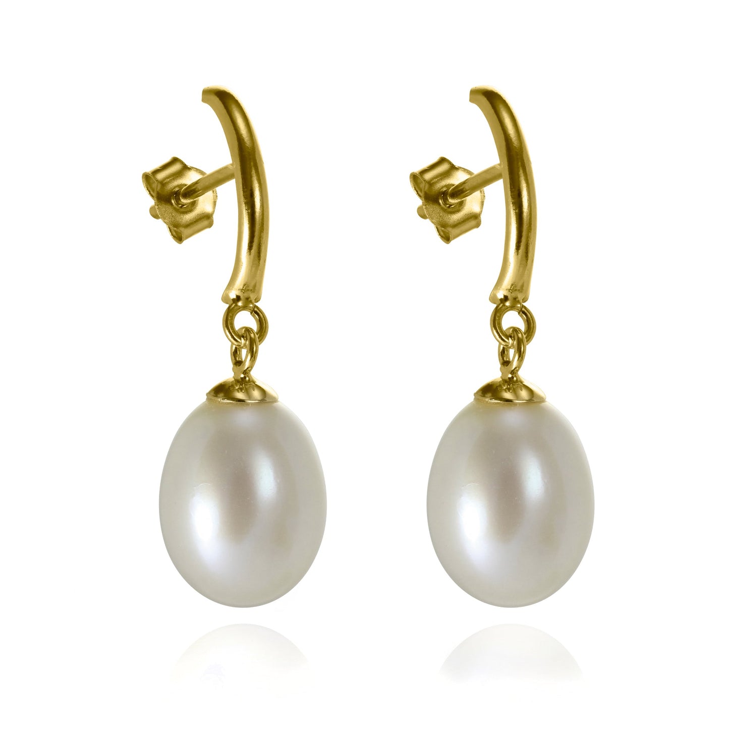9ct Gold Bar & Freshwater Pearl Drop Stud Earrings