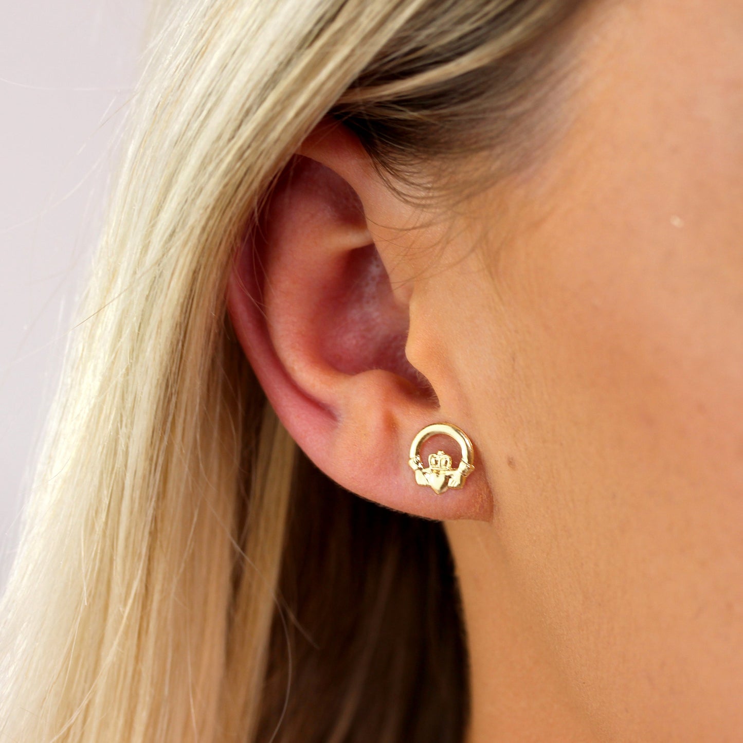 9ct Gold Irish Celtic Claddagh Stud Earrings