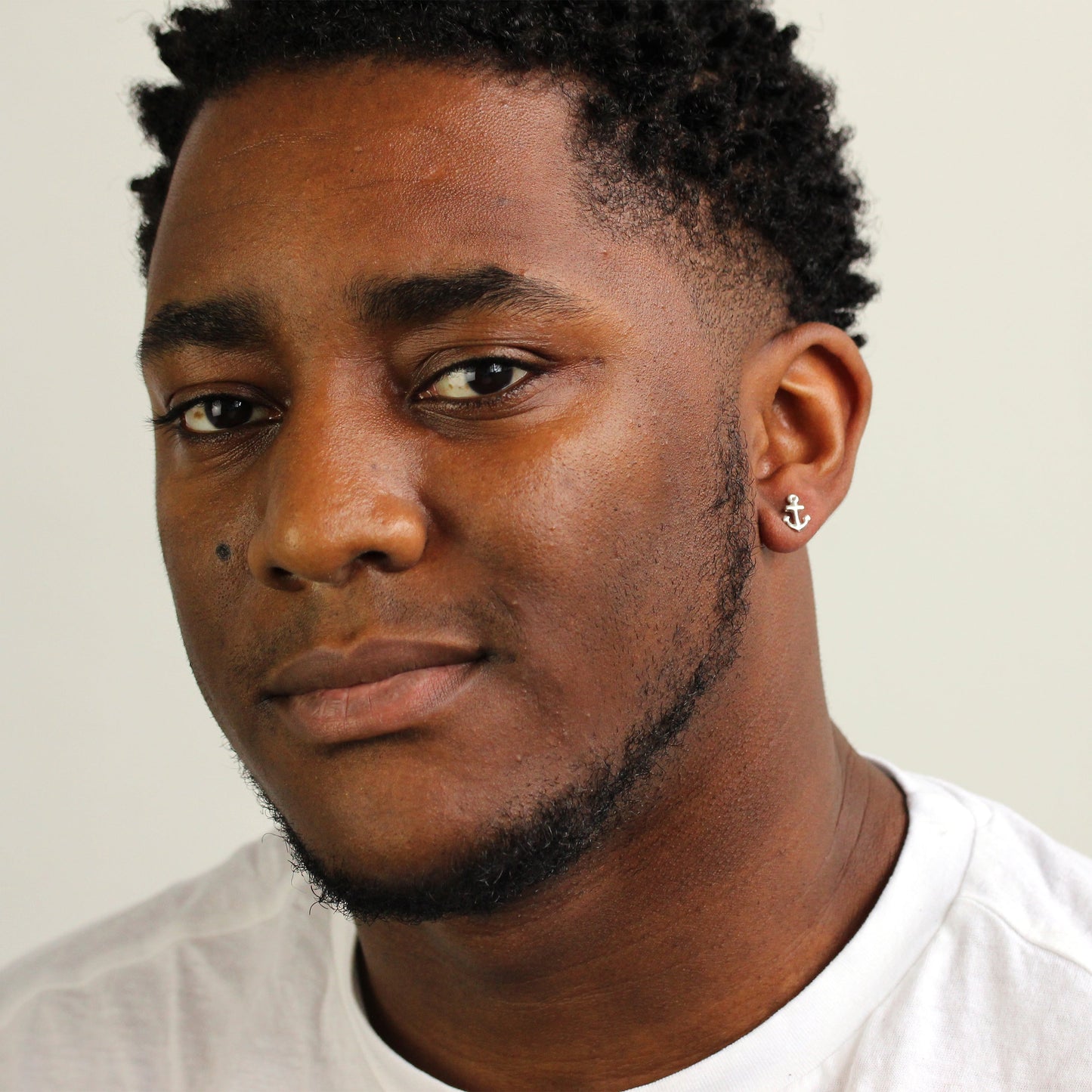 Sterling Silver Mens Single Anchor Ear Stud Earring