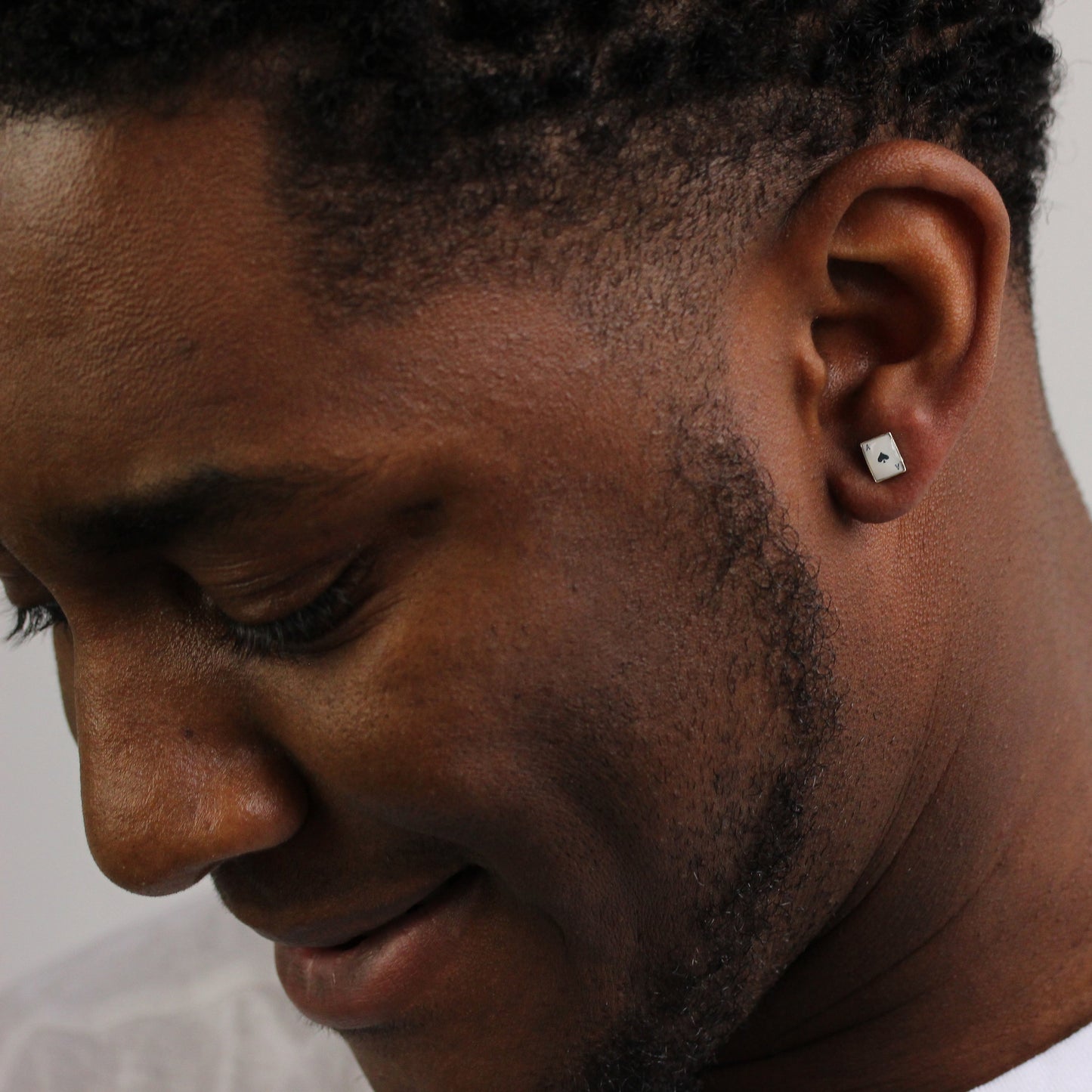 Sterling Silver Domed Ace of Spades Mens Single Ear Stud Earring