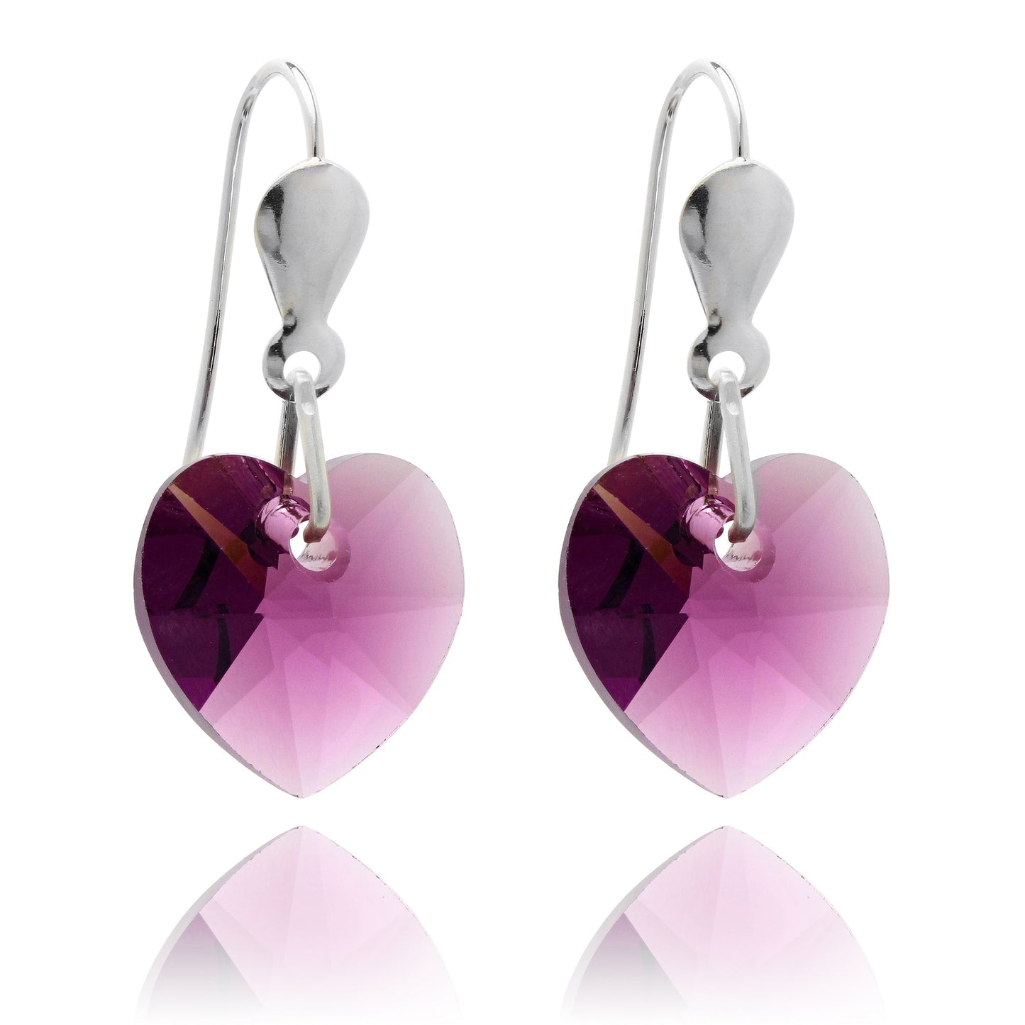 Sterling Silver & CZ Crystal 10mm Heart Earrings - 5 Colours