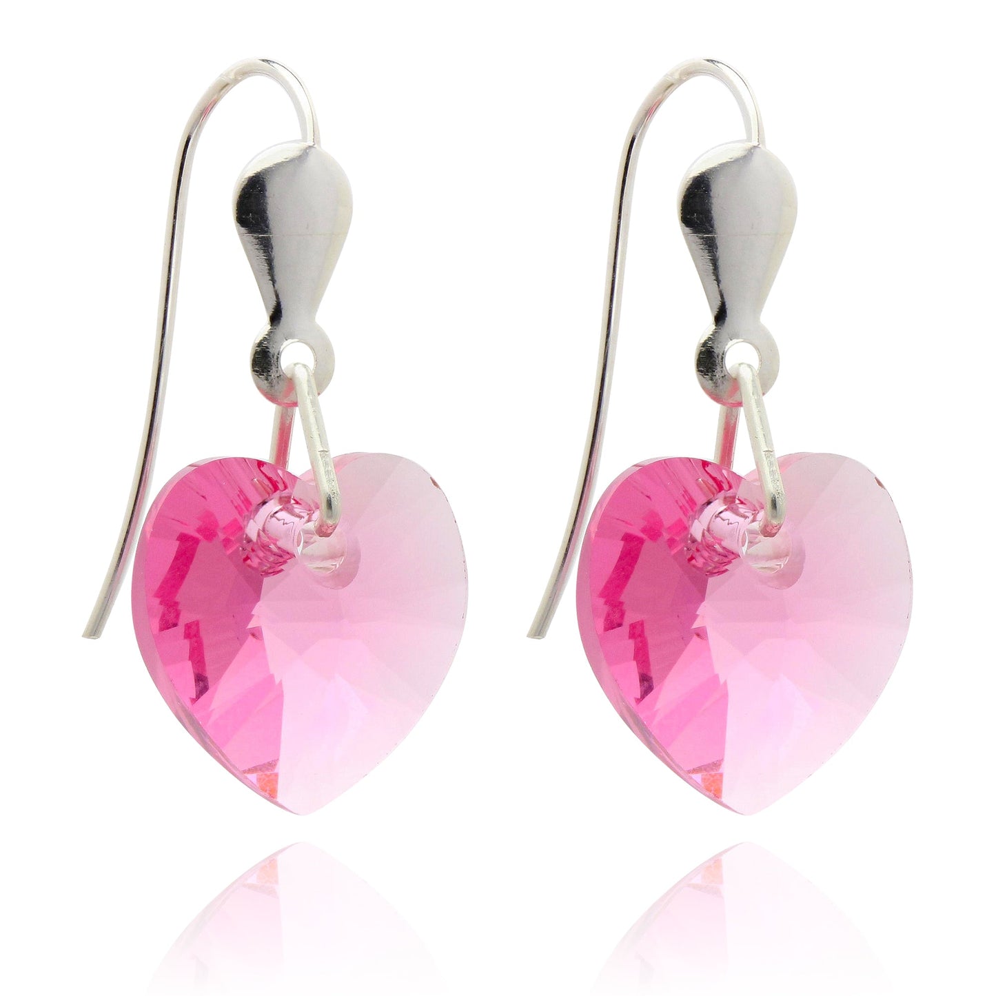Sterling Silver & CZ Crystal 10mm Heart Earrings - 5 Colours