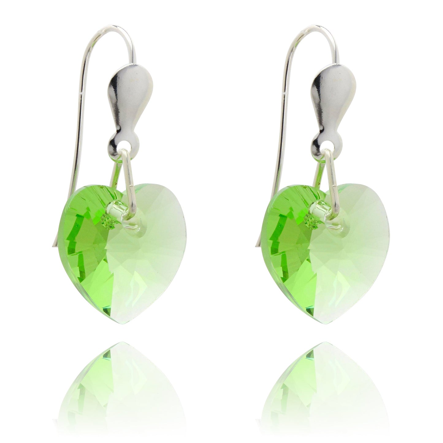 Sterling Silver & CZ Crystal 10mm Heart Earrings - 5 Colours