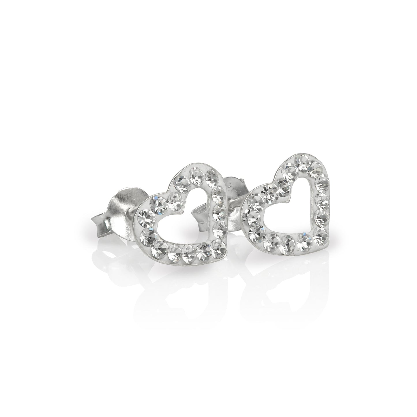 Sterling Silver & CZ Crystal Encrusted Open Heart Stud Earrings - 6 Colours