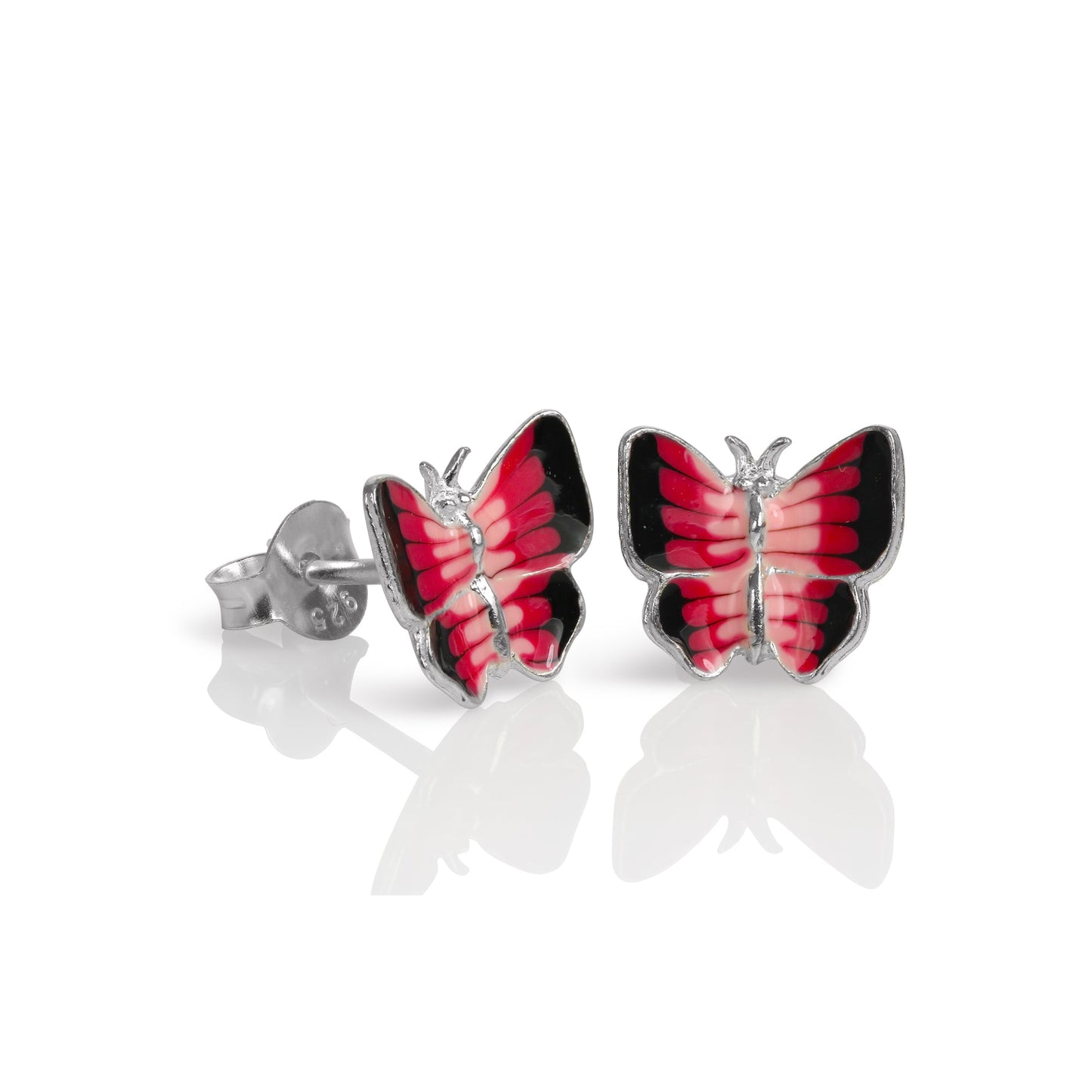 Sterling Silver & Enamel Flat Butterfly Stud Earrings