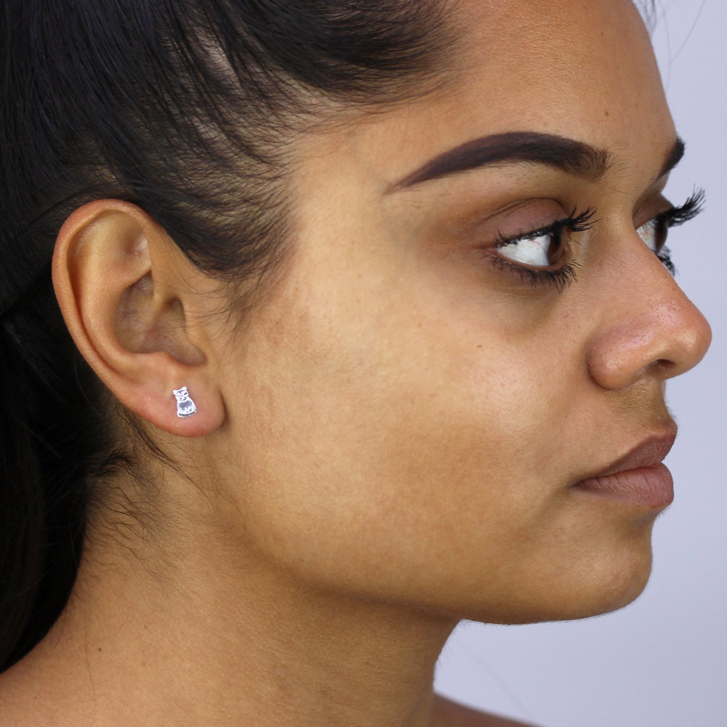 Sterling Silver Flat Sitting Cat Stud Earrings