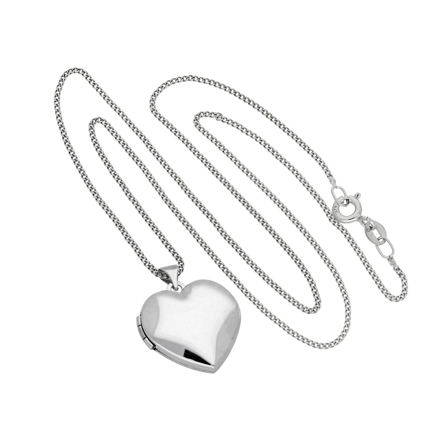 9ct White Gold Engravable Heart Locket on Chain 16 - 18 Inches