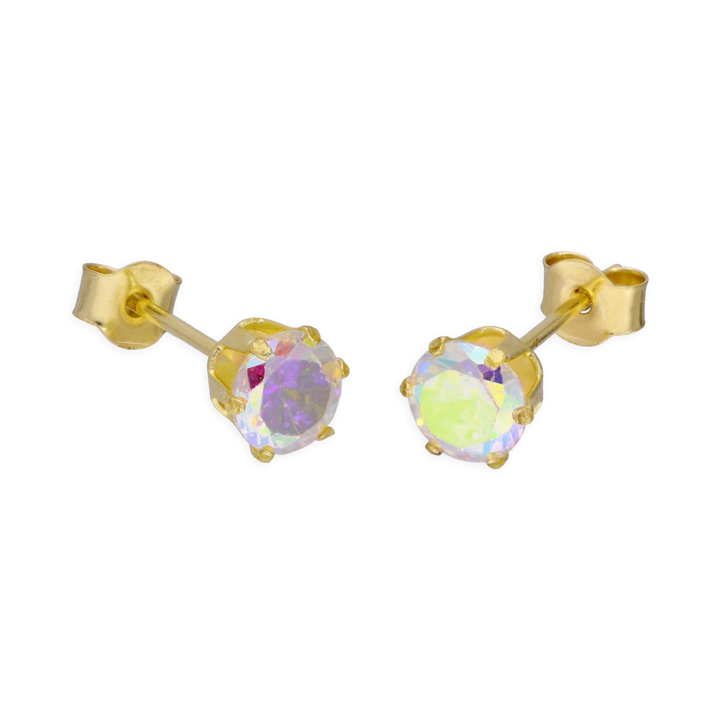 9ct Yellow Gold & Aurora Borealis CZ Crystal Stud Earrings 4mm - 6mm