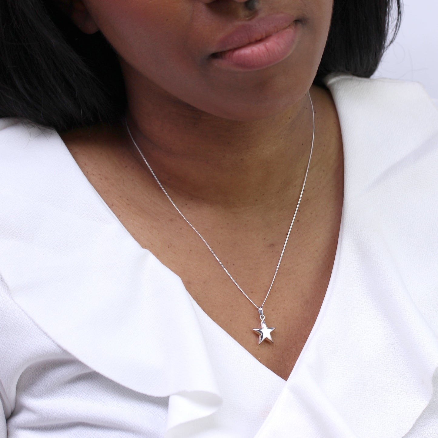 Sterling Silver Puffed Star Pendant Necklace